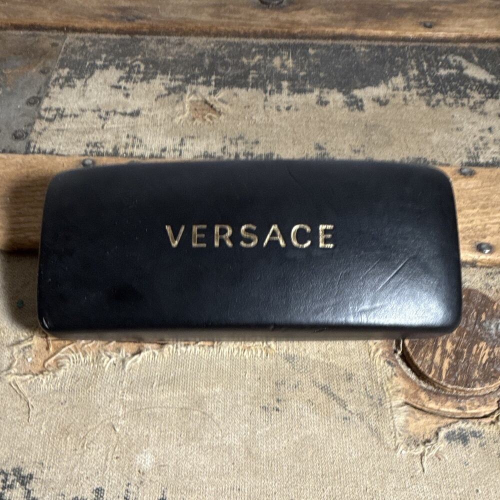 Versace Black Leather Hard Case for Eyeglasses Sunglasses Unisex